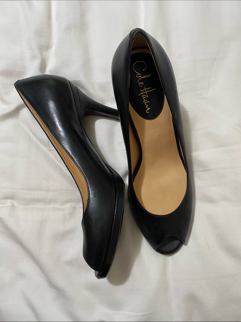 Cole Haan Black Carma Peep-Toe Pumps